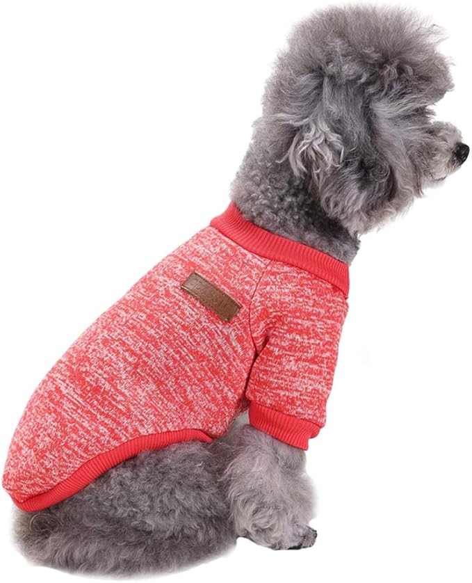 Jecikelon Dog Clothes Dogs Sweater Soft Puppies Clothing Winter Puppy Sweaters Warm Outfit for Dogs Small XXS XS Cat Apparel (Red, S)