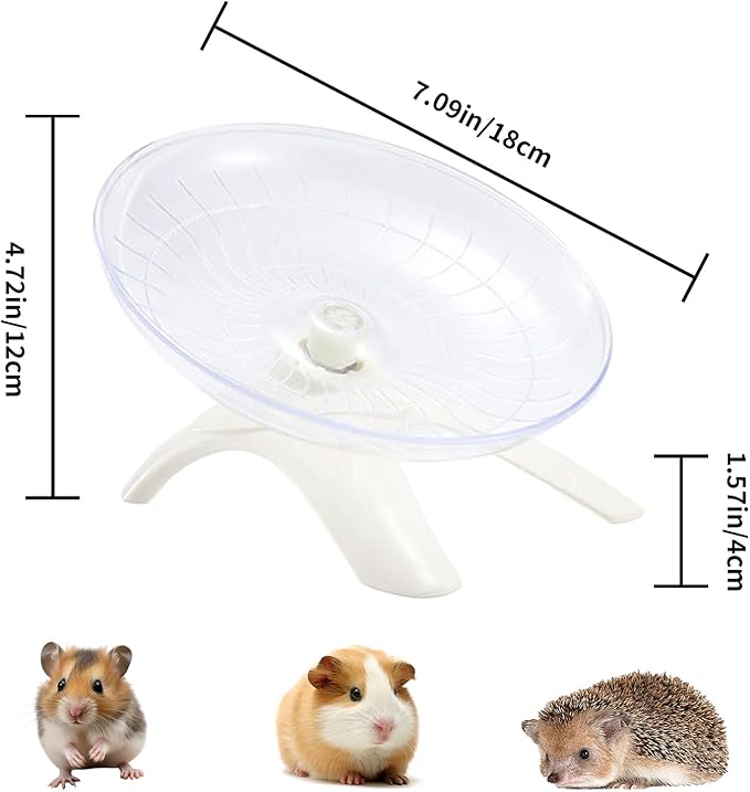 Silent Running Wheel for Small Animals, 7 Inch Flying Saucer Design, Exercise Wheel for Hamsters, Guinea Pigs, Hedgehogs (White)
