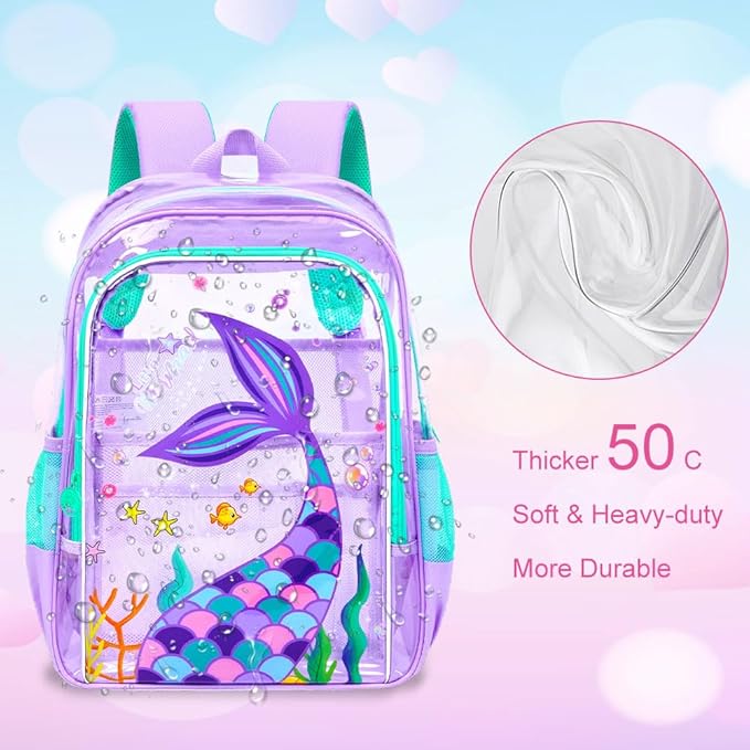 Clear Backpack for Girls and Boys, Kids Transparent Bookbag, 3PCS Cute See Through School Bag for Elementary Prechool