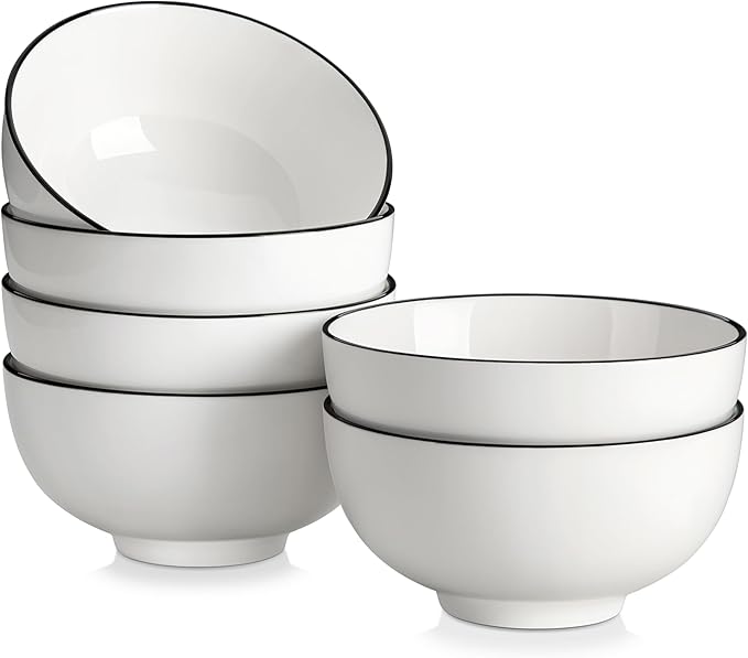 MALACASA Ceramic Soup Bowls, 26Oz Cereal Bowls Set of 6 for Soup, Cereal, Oatmeal, Fruit, Rice - Porcelain Serving Bowl for Kitchen, Dishwasher and Microwave Safe, Series Regular