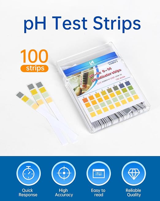 LOHAND pH Test Strips, 100 Strips, 0-14 Range Universal pH Paper | Fast & Convenient, Rapid Test for Drinking Water, Food Liquid, Pool, Soil Liquid, Brewing, Urine, Saliva, Home Usage Water