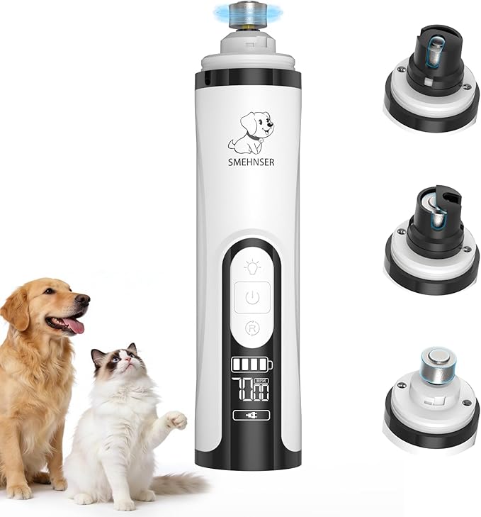 YFL Dog Nail Grinder, Ultra Quiet 3-Speeds Pet Nail Trimmer with LED Lights, Low Vibration Electric Nail Clippers for Dogs & Cats, Painless Paws Grooming & Smoothing for Small Medium Large Pets