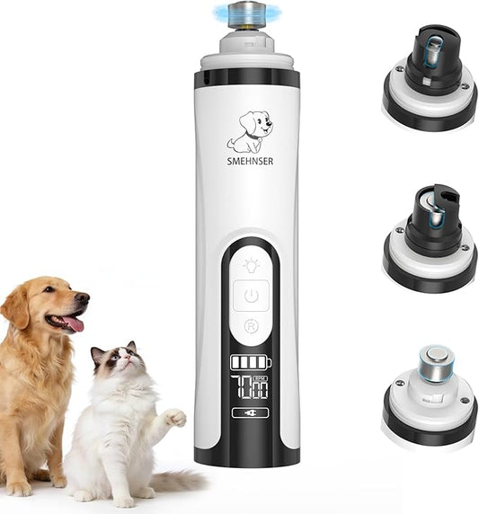 YFL Dog Nail Grinder, Ultra Quiet 3-Speeds Pet Nail Trimmer with LED Lights, Low Vibration Electric Nail Clippers for Dogs & Cats, Painless Paws Grooming & Smoothing for Small Medium Large Pets