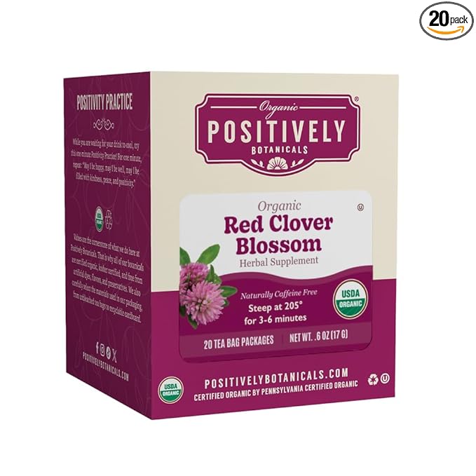 Organic Positively Botanicals Company, Red Clover Blossoms Herbal Tea Bags, 20 Count