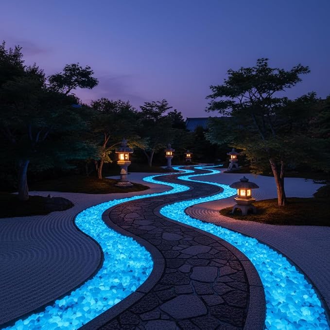 Shiny Stone Glow in The Dark Aquarium Gravel Sand, Sky Blue, 5-8mm | Neon, 305g/0.67lbs, Decorative Rocks for Fish Tank, Fairy Garden, Home Decor