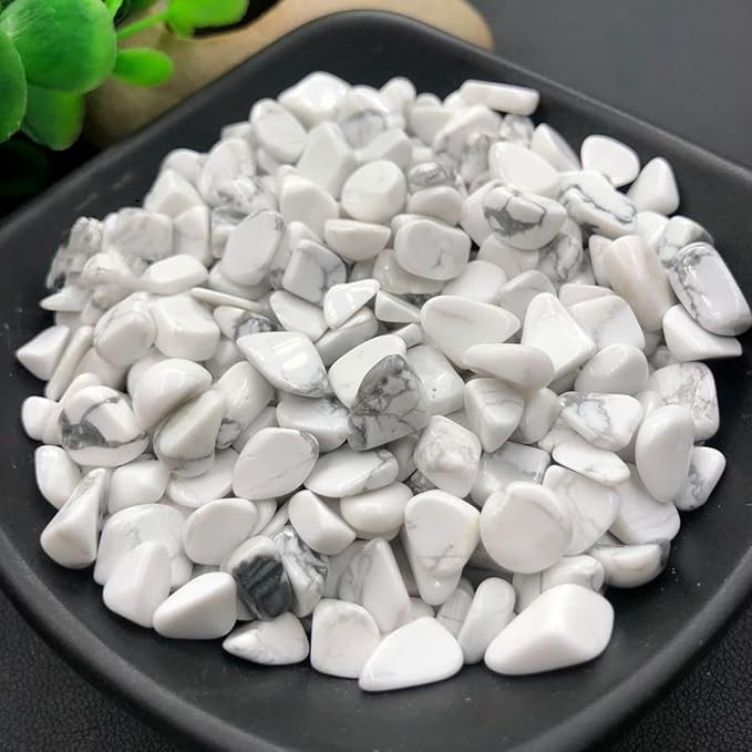 Erliway 100g Natural White Howlite Crystal Chips 7-9mm Tumbled Stones | Small Crushed Crystal Stone, Polished Crystals Chips for Fish Tank, Healing Tumbled Rocks for Reiki Jewelry Making Home Décor