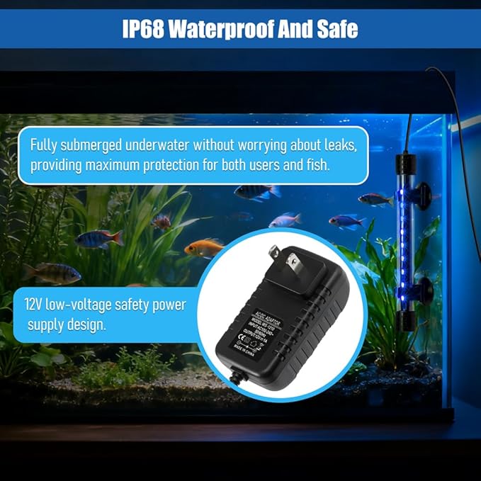 LED Aquarium Light with IP68 Waterproof and Memory Function Submersible Fish Tank Light with Remote and 16 Colors 19 Inches Brightness Adjustable Underwater Light Bar for Fish Tank Aquarium