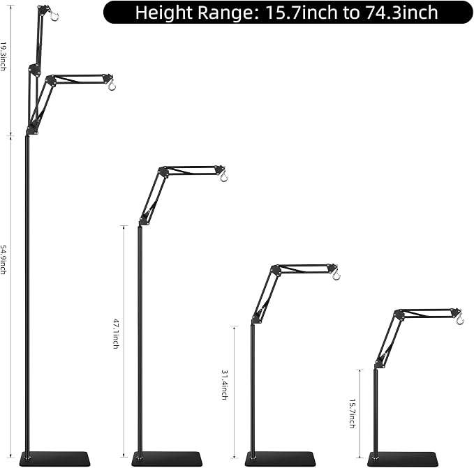 Heat Lamp Stand Reptile Light Stand Heat Lamp Holder | 360° Swing Arm, Height Adjustable 15.7 inch to 74.3 inch, Bearded Dragon, Turtles, Snake and Lizard Terrarium