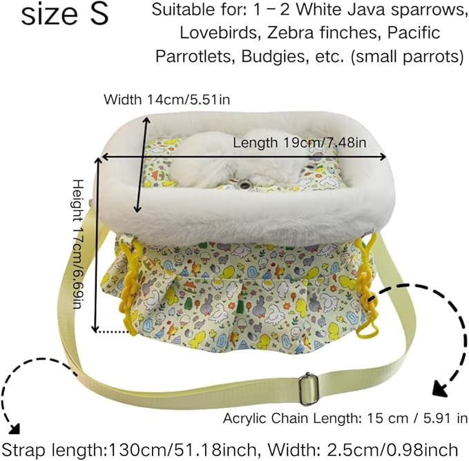 2 in 1 Warm Bird Carrier Bag, Bird Hammock Bed for Cage, Winter Travel Bag, Portable Parrot Outing Bag for Lovebird, Budgie, Conure, Quaker, Small Medium Birds (Yellow,Small)