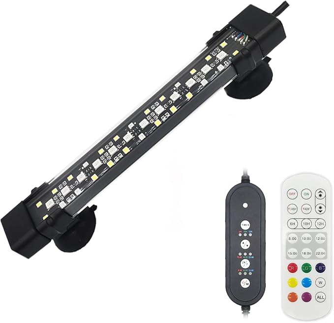 Submersible LED Aquarium Light 24/7 Mode, Full Spectrum Hidden Fish Tank Light with 3 Rows Beads 7 Colors Auto On Off Sunrise-Daylight-Moonlight, Adjustable Timer Remote Control