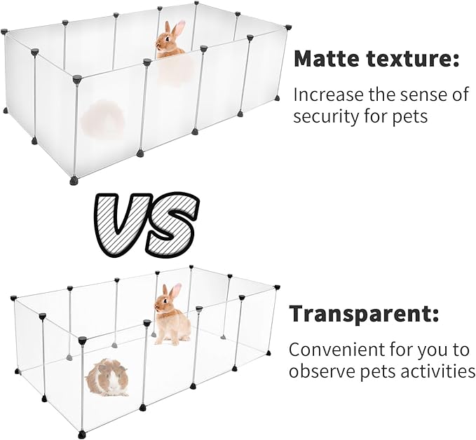 12 Panels Pet Playpen 16”x12” Bunny Pen Rabbit Cage Pet Fence Indoor DIY Plastic Enclosure for Guinea Pigs, Bunny, Hamsters, Hedgehogs (Clear)