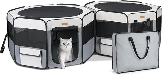 Lekereise 2-in-1 Large Cat Playpen, 65" * 19.7"in Portable Pet Playpen, Dog Playpen Indoor Outdoor for Cats, Puppies, Detachable into 2 Separate Playpens, with a Carry Bag