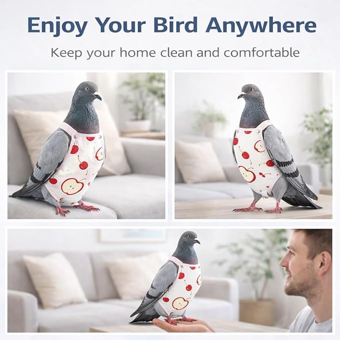 2PCS Pigeon Diaper Harness Kit with Disposable Pads and Flight Training Leash, Reusable Pigeon Pants Harness for Indoor Use, Adjustable Bird Harness for Pigeon Training (XL)