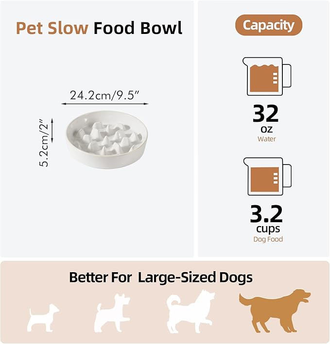 Havniva Slow Feeder Dog Bowls, 3.2 Cups Ceramic Dog Food Bowls 9.5 inch Slow Feeder for Large Dogs Puzzle Bowls for Fast Eater, Pet Slow Feeding Dish Anti-Choking