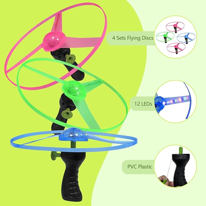 M.best 24 Sets LED Flying Set, Fun Flying Saucers Toys for Kids with Flashing Lights, Flying Toy Outdoor Toys Glow in The Dark Party Supplies Party Favors for Kids 4-8 8-12