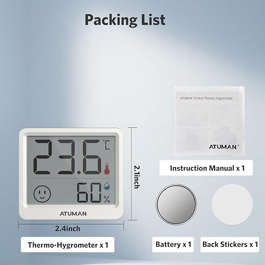 Mini Digital Hygrometer Indoor Thermometer with Temperature and Humidity Monitor for Bedroom, Reptile Tank, Guitar Case, Greenhouse and Cellar Closet, Fahrenheit or Degree Celsius