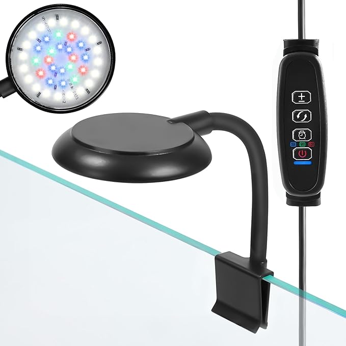 AQUANEAT Clip on Aquarium Light for up to 5 Gal Fish Tank, Auto On Off with Timer, Dimmable Small Fish Tank Light USB for Nano Tank (Large)
