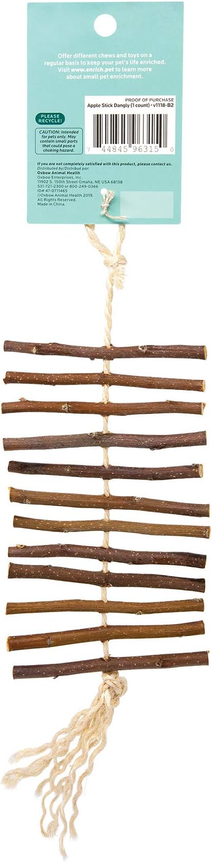Oxbow Enriched Life Apple Stick Dangly, Rabbit Toys, Guinea Pig Toys, Enrichment for Bunny, Guinea Pig, Hamster, Rabbit, Chinchilla, Rat, Chinchilla Cage Accessories, Small Pet Accessories for Cage