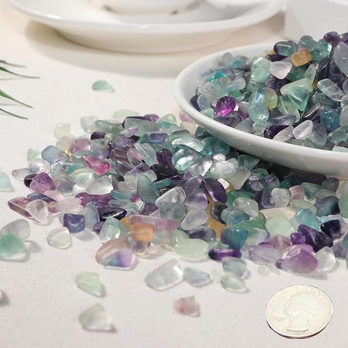 Erliway Rainbow Fluorite Crystal Chips Bulk for Vase Filler, 0.5 lb 7-9 mm | Natural Crushed Crystal Stone for Spell Jar, Aquarium Gravel, Reiki Healing Meditation, Jewelry Making, Resin Art, Home Décor
