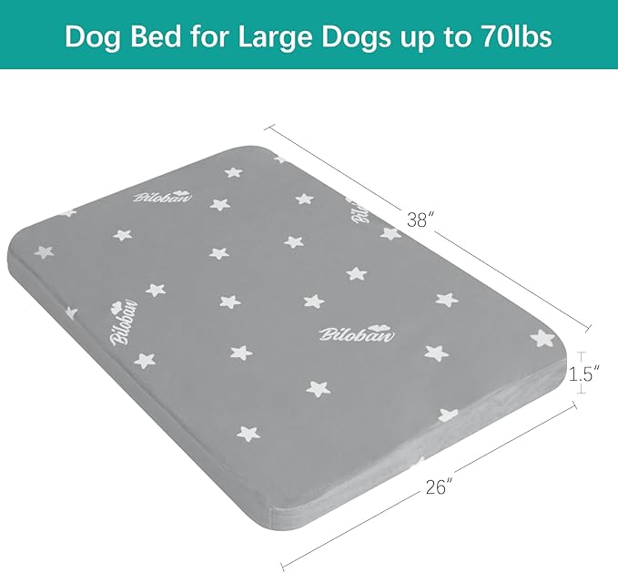 Waterproof Dog Bed for Large/Medium Dog, Memory Foam Orthopedic Dogs Beds & Furniture 38” x 26" x 1.5" for Large Sized Dogs with Anti-Slip & Washable Removable Cover, Soft Flannel Top Pet Beds, Grey