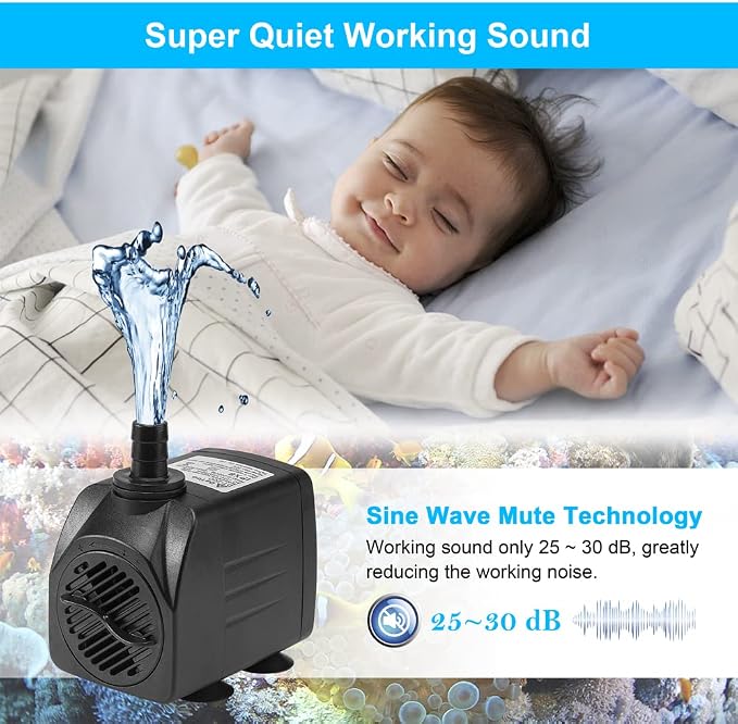 DaToo 400GPH 25W Submersible Water Pump Fountain Pump Ultra Quiet For Aquariums Fish Tank Pond Fountain Statuary Water Feature Hydroponics