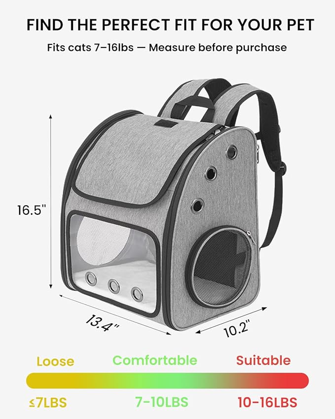 Expandable Cat Backpack Carrier, Airline Approved Pet Carrier for Cats & Small Dogs, Breathable Mesh, Bubble Window, Anti-Collapse, for Travel Hiking Camping, Hold Pets Up to 18 Lbs