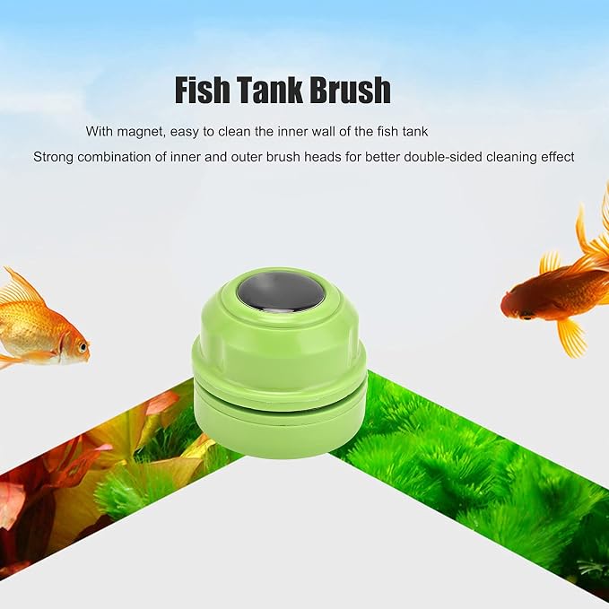 Tyenaza Aquarium Magnetic Cleaner, Fish Tank Brush Aquarium Algae Scraper Glass Cleaning Brush Scrubber(Green)