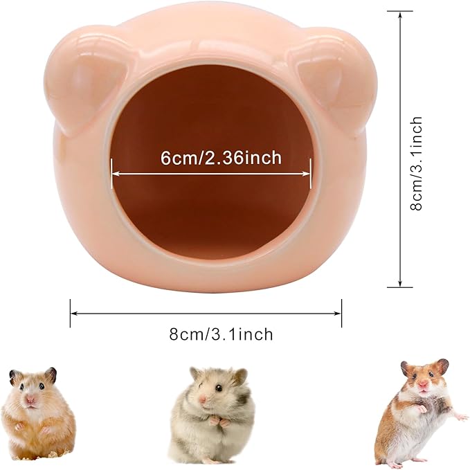 Ceramic Hamster House, Cute Animal Shaped Hamster Cave, Summer Cool Small Animal Hideout Habitat Decor for Dwarf Hamsters (Orange)