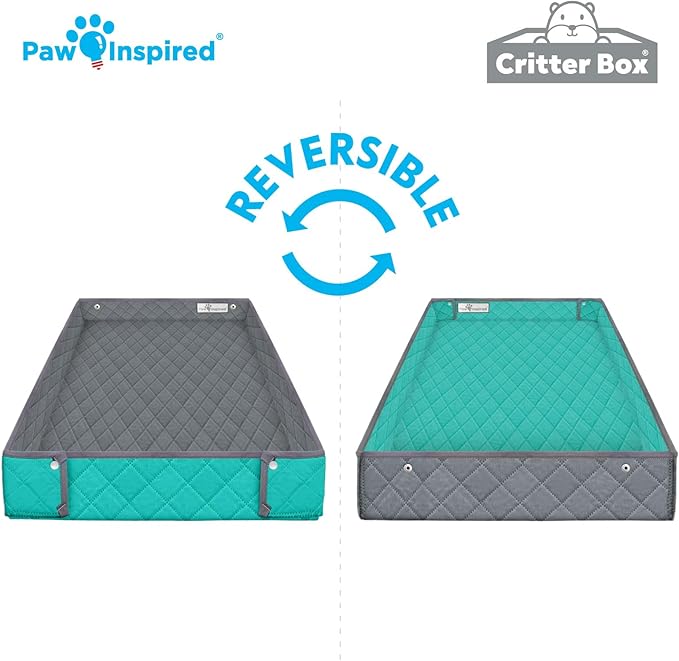 Paw Inspired Critter Box Washable Cage Liner, Reversible Fleece Bedding with Raised Sides for Guinea Pigs and Other Small Animals (Gray/Green, Critter Nation)