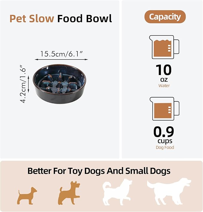 Havniva Slow Feeder Dog Bowls, 0.9 Cups Ceramic Dog Food Bowls 6.1 inch Slow Feeder for Small Dogs Puzzle Bowls for Fast Eater, Pet Slow Feeding Dish Anti-Choking