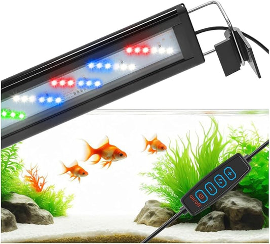 DaToo LED Aquarium Light Full Spectrum Fish Tank Light with Dimmer White Blue Red Green LEDs Fish Tank Light with Three Lighting Modes and Extendable Bracket for 20 Inch to 24 Inch Aquarium