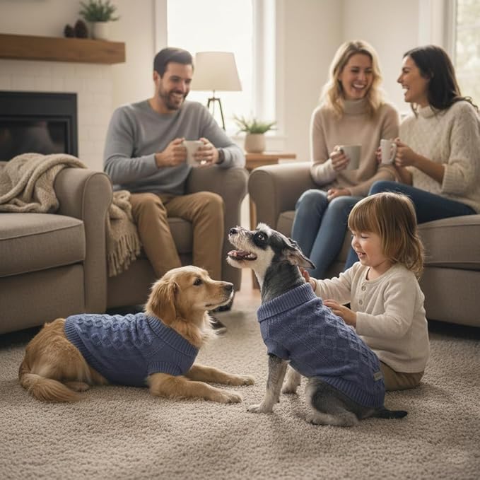 Dog Warm Winter Sweater Pet Clothes Knitwear for Medium Dog for Corgi, West Highland, Schnauzer, Border Collie, Dog Outfits (Dark Blue XL)