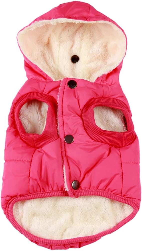 Vecomfy Fleece Lining Extra Warm Dog Hoodie in Winter,Small Dog Jacket Puppy Coats with Hooded Pink S