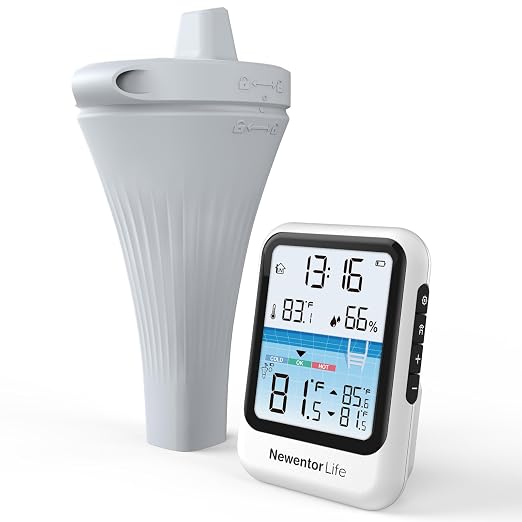 Pool Thermometer Floating Easy Read, Digital IPX8 Swimming Pool Thermometer Wireless, Water Temperature Gauge with Indoor Temperature, Floating Thermostat for Hot Tub/Fish Tank, Grayish White
