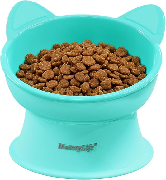 MateeyLife Raised Cat Bowls, Cat Food Bowl Elevated for Kittens & Small Dogs, 15°Tilted Protect Pets' Neck and Anti Vomiting, Whisker Friendly Food & Water Feeding Bowl, 6 oz Each - Green