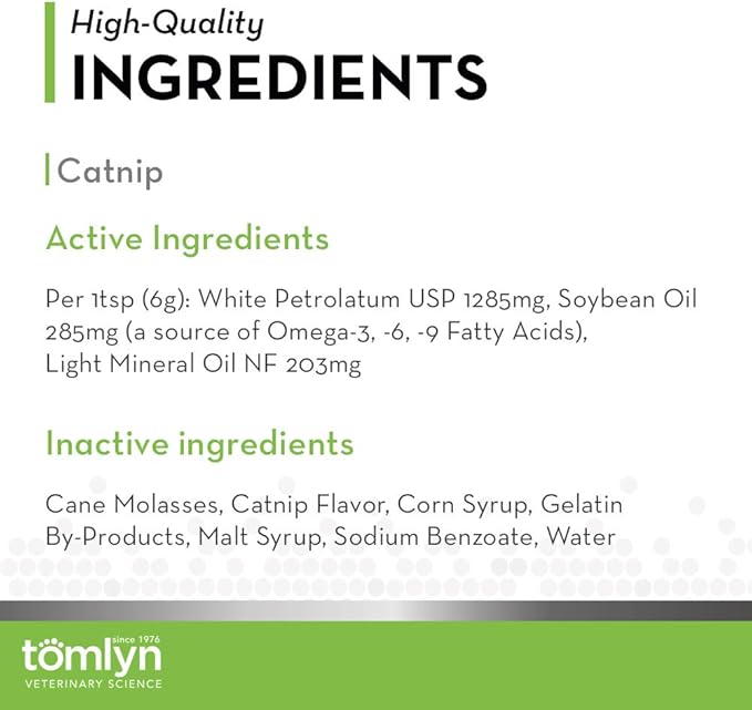 TOMLYN Laxatone Catnip Flavored Hairball Remedy Gel for Cats and Kittens, Hairball Gel for Cats to Help Prevent Hairballs and Promote Healthy Digestion, 4.25oz - 2 Pack
