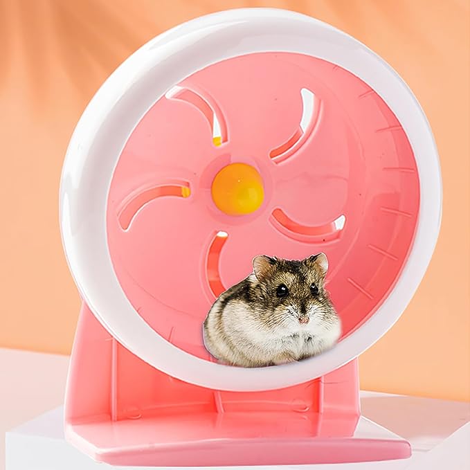Hamster Wheel, 7 inch Silent Hamster Exercise Running Wheel with Stand,Pet Small Animals Exercise Running Toys,Adjustable Quiet Spinner for Guinea Pigs, Sugar Gliders, Gerbils (Pink)