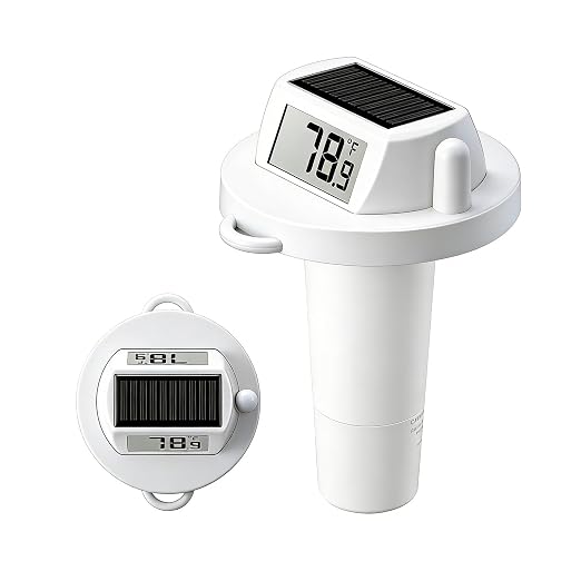 Pool Thermometer Floating, Digital Swimming Pool Thermometer, IPX8 Waterproof with Double Sided Display for Pond, Hot Tub, Aquarium (Solar Powered, White)