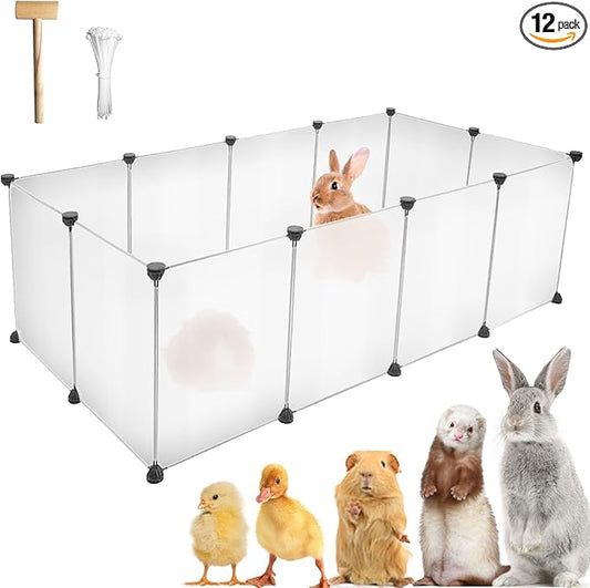 12 Panels Pet Playpen 16”x12” Plastic Rabbit Cage Small Animal Playpen, Pet Fence Indoor, DIY Enclosure for Guinea Pigs, Bunny, Hamsters, Hedgehogs (Matting)