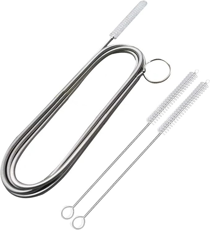 ICEYLI Long Drain Brush Hose Flexible Feeding Tube Brush | 2 PCS 61 Inch Stainless Steel and Nylon Pipe Cleaner Brush and 2 PCS 7.9 Inch Straw Brush