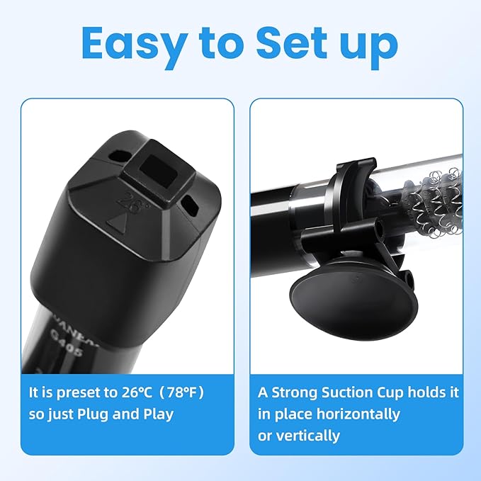 AQUANEAT Aquarium Heater, 25W Small Betta Fish Tank Heater, Mini Preset Water Thermostat with a Thermometer (Pack of 2)