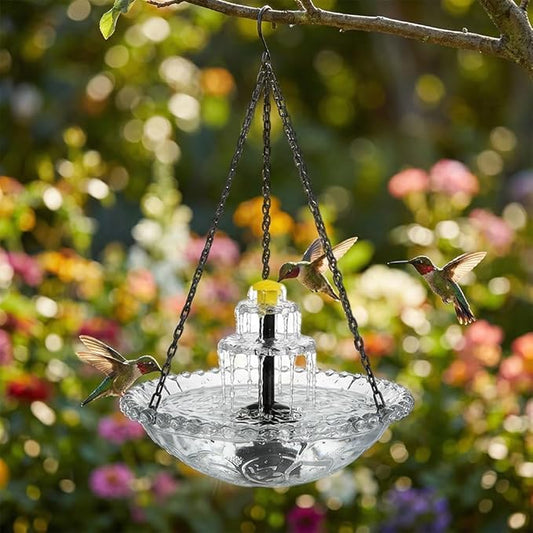Solar Cascade Hanging Bird Bath Fountain, New Hanging Bird Bath with Flowing Water, Bird Bath Fountain Decorative Garden Yard Patio for Outdoor (Gray)