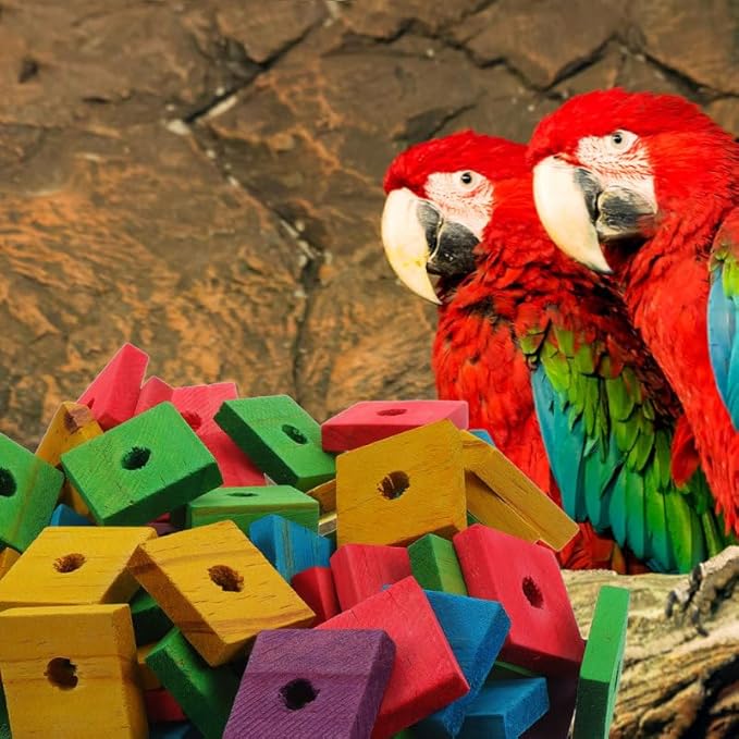 SUPVOX Parrot Toys 50 Pcs Natural Wooden Blocks for Chewing and Foraging Interactive Bird Toy Stress Relief 1.18X1.18X0.19 Inch