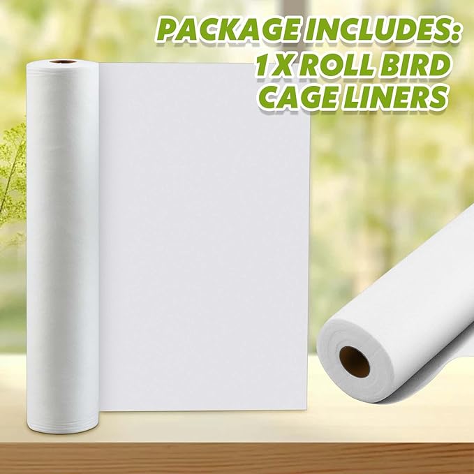 Drydiet 100 ft x 22 Inch Bird Cage Liner Disposable Cages Cushion Pad Mat Precut Absorbent Bird Cage Paper Large Parakeet Cage Liners Accessories for Pet Animal Bird Parrot (White)