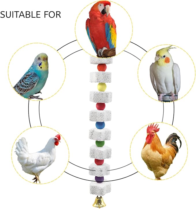 2 Pack 11.5" Large Lava Stone Bird Toys - Natural Beak Grinding Block with Hemp Rope - Hanging Cage Accessories for Parrots, Cockatiels, Conures & Parakeets