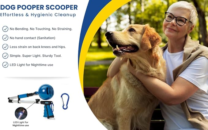 Dog Pooper Scooper 3 Tools in 1, Portable Pooper Scooper for Large & Small Dogs | Long Handle Poop Scooper for Dogs | Durable & Easy-to-Use Poop Scooper for Yard with Sticky Roller Feature