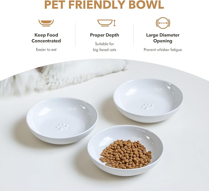 Havniva 5.7'' Ceramic Wide Whisker Friendly Cat Dishes, Set of 3 Ceramic Cat Bowls, Indoor Kitten Feeding Food& Water Dish to Prevent Whisker Fatigue(3 Pcs)