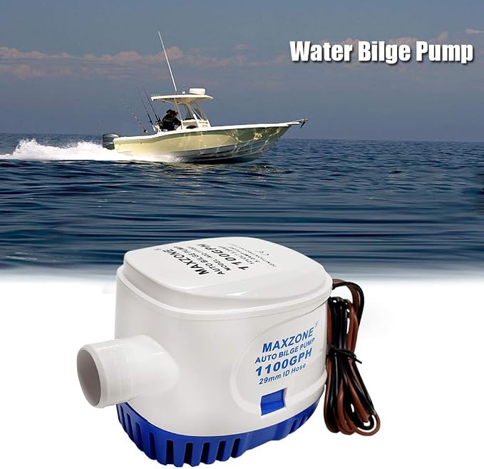 Automatic Submersible Boat Bilge Water Pump 12v 1100gph Auto with Float Switch, 1-1/8" Outlet, Compact Marine Boat Yacht
