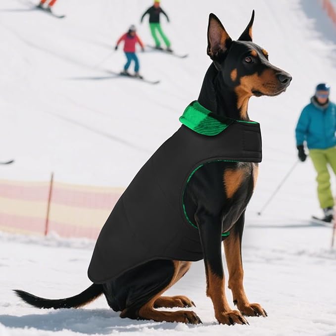 ASENKU Dog Winter Coat, Fleece Doggie Jacket Plaid Reversible Vest Waterproof Windproof Cold Weather Clothes for Small Medium Large Dogs (S, Green)