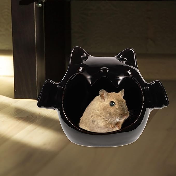 Ipetboom Ceramic Hamster Hideout Bat Shape Cooling Nest for Small Pets Perfect for Hamsters Gerbils and Chinchillas - All Season Use